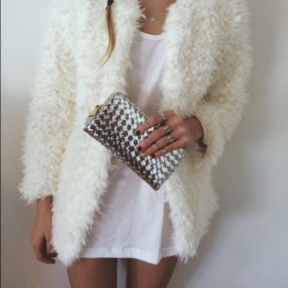 Billabong Pammie White Faux Fur Jacket
